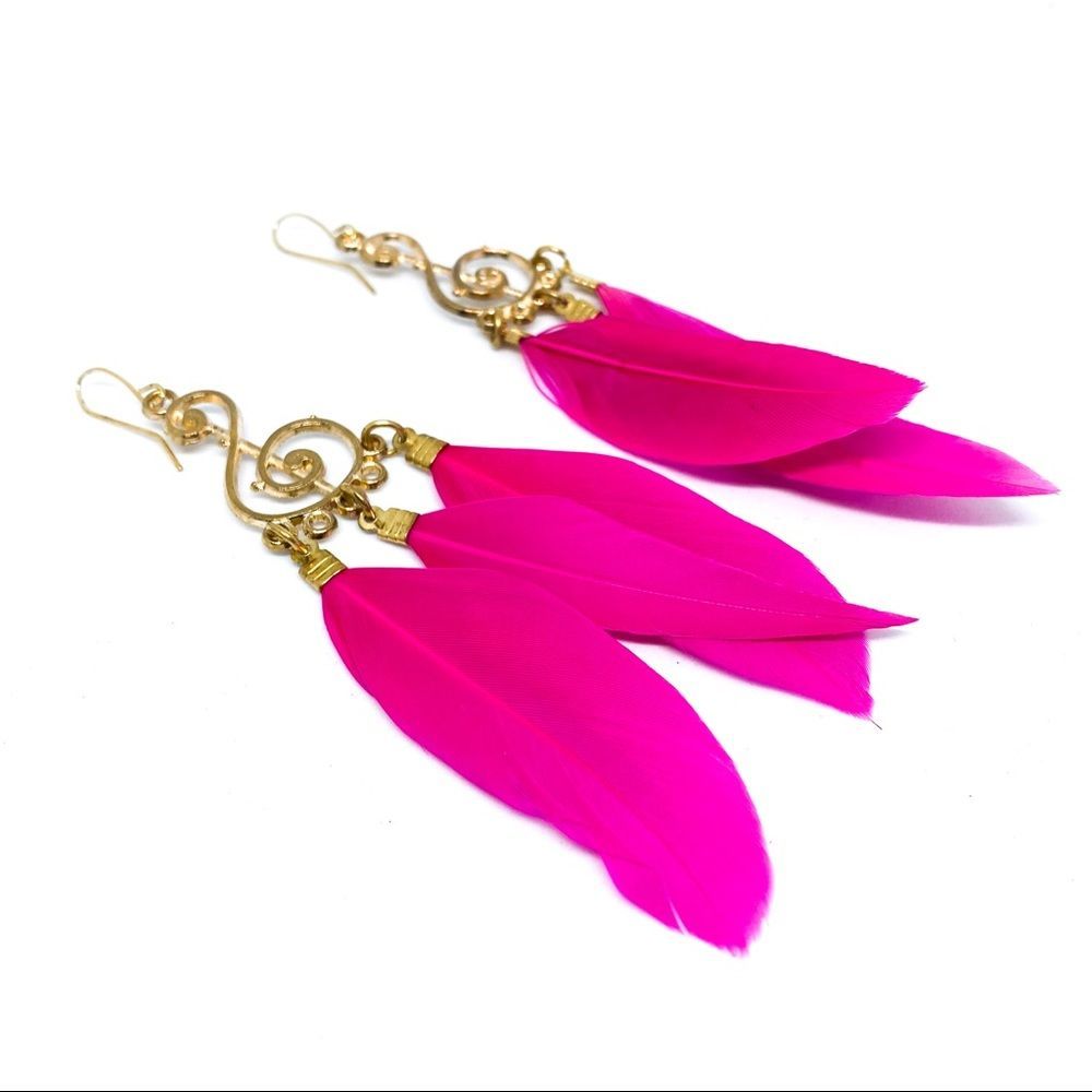 Nwt Pink & Gold Feather Musical Note Earring